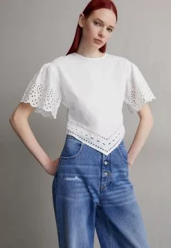 Filippa K Short Sleeve Embroidery - Bluse - White