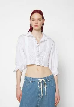 Filippa K Cropped Embroidery Blouse - Bluse - White -[Merkevare] Salg 6ed6079d9893476d860a4a053541743b